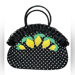 Lulu Guinness Wicker Framed Lemon Applique Bag ** Flaws**